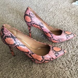 Coach pink and black snake print heels